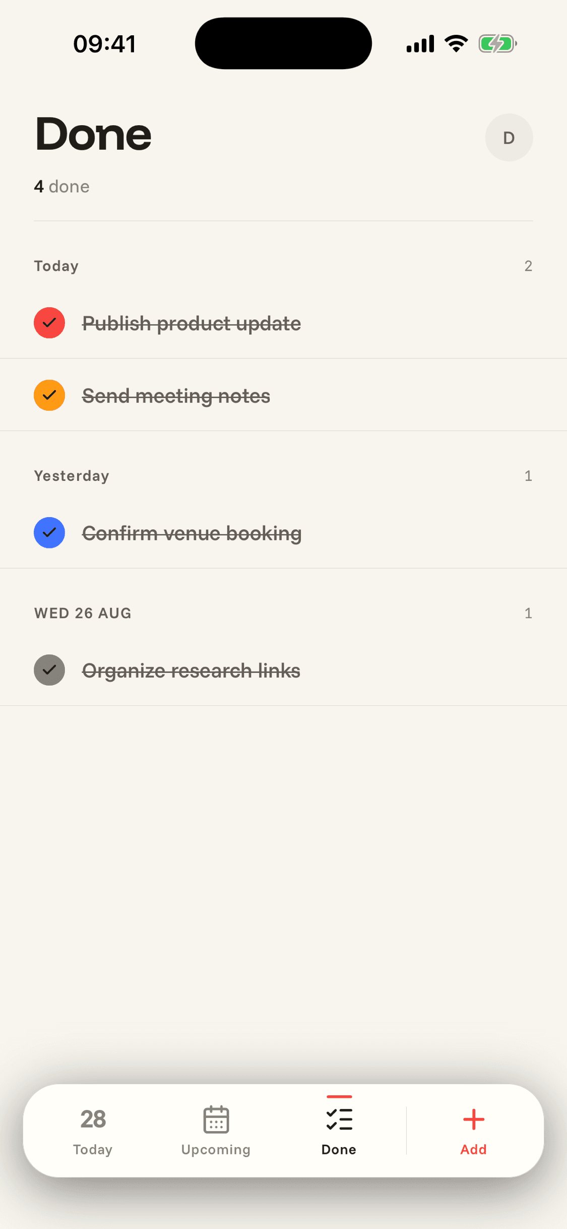 Do It completed tasks screen